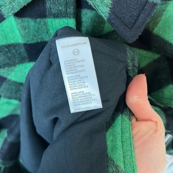 GOOD American Plaid Boyfriend Shaket NWT Summer Green/Black BuffaloPlaid SOLDOUT - Picture 7 of 8